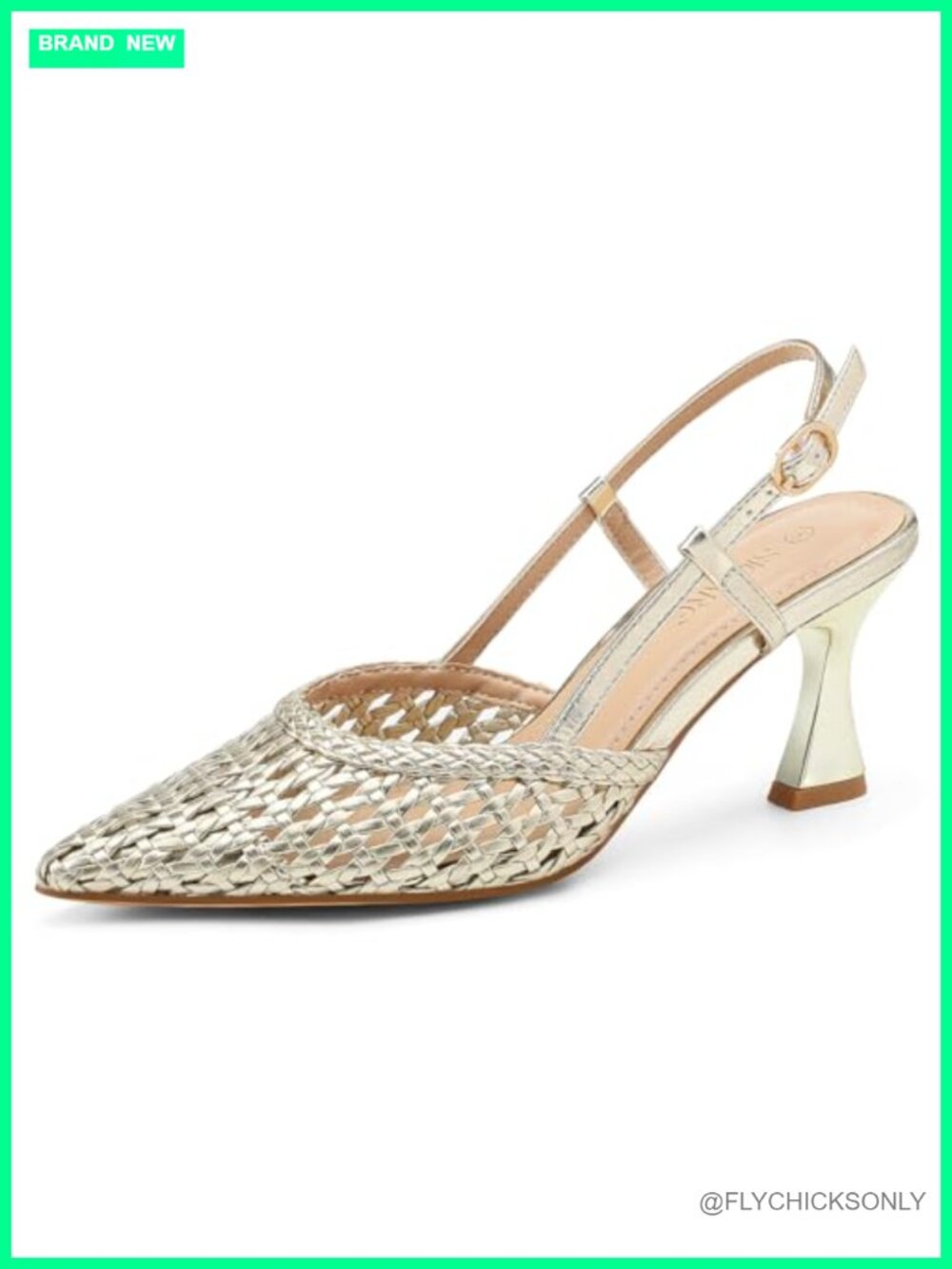 Woven Slingback Kitten Heels 2.5 Inch Pointed Toe Adjustable Strap Women's